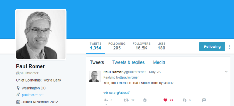 Paul Romer Twitter Profile