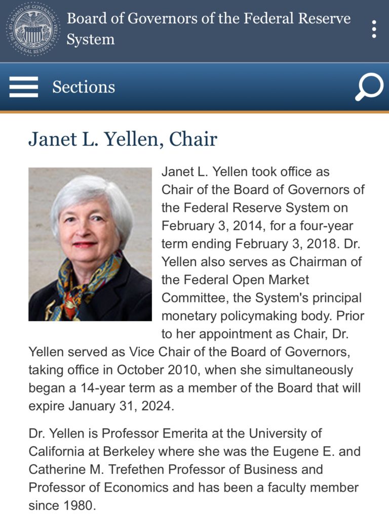 聯儲局主席就算唔連任仍可留係FOMC – Yellen的例子
